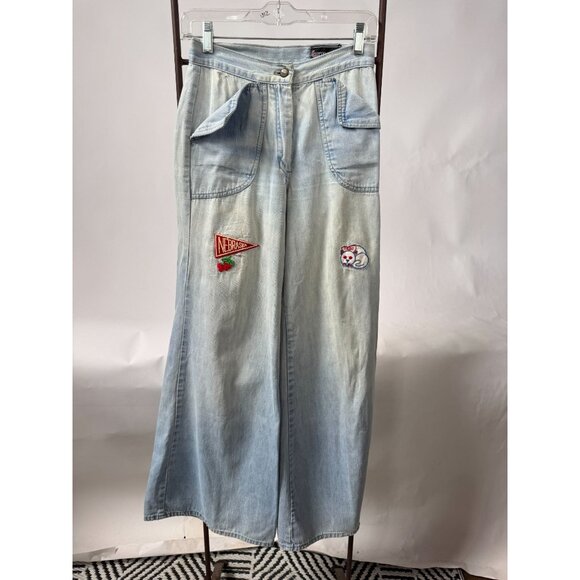 Vintage Oxmoor Light Wash Denim Pants Womens Size 9 Embroidered Hand Patch Wide - Picture 14 of 16